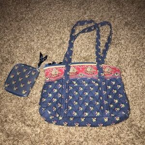 NWOT Vera Bradley blue floral print bag and wallet